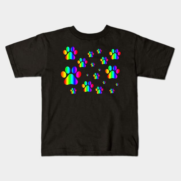 Rainbow Pawprint Pattern Kids T-Shirt by Art by Deborah Camp